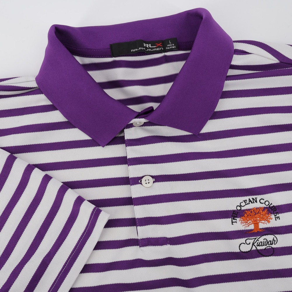 RLX‎ Ralph Lauren Striped Kiawah Ocean Course Polo Purple Short Sleeve Mens L